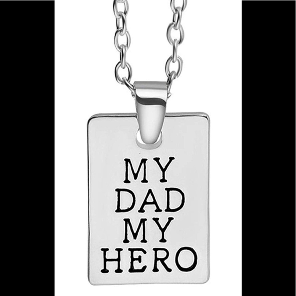 My Dad My Hero Engraved Metal Dog Tag Pendant